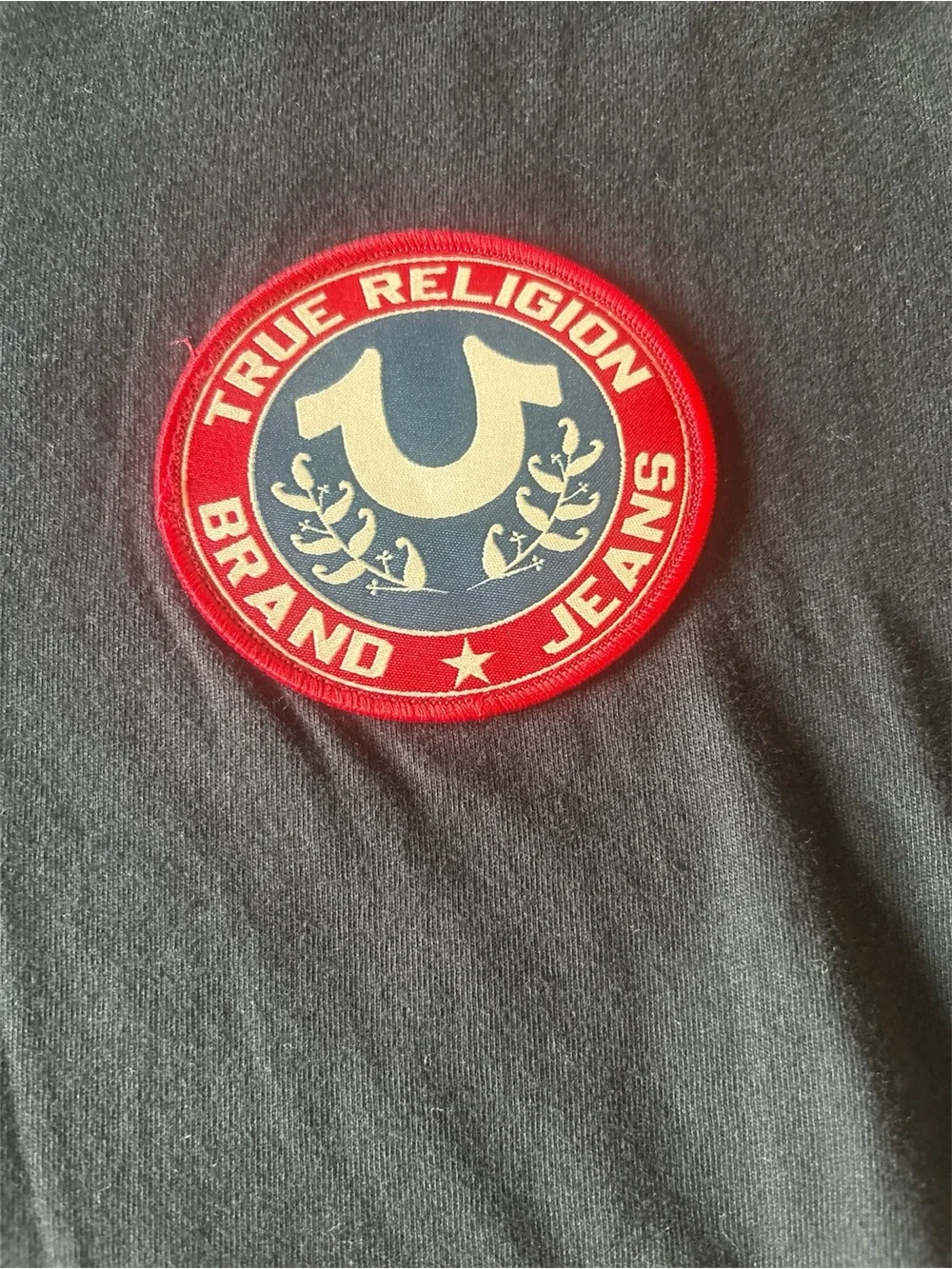 True Religion Black Short-Sleeve Tee with Blue '02' and logo NWT SZ L